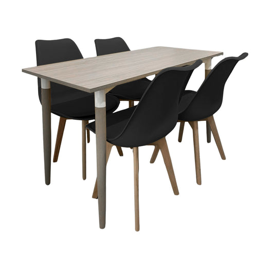 Juego de Comedor Robledo Premium habano con 4 Sillas Milano negras