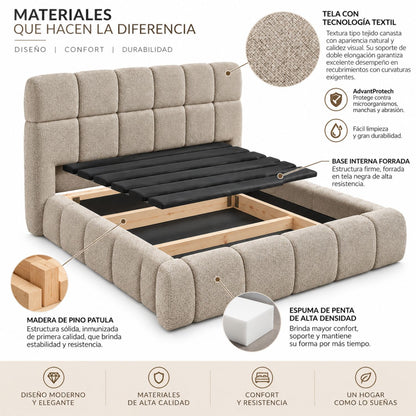 Cama Nube King En Madera Pino 200x200 Marfil