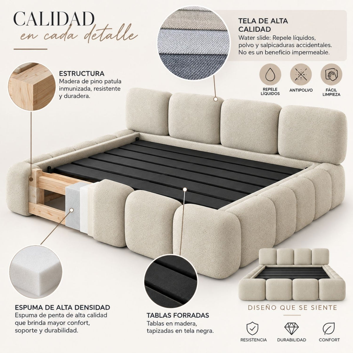 Cama Doble Tommy En Madera Pino 140x190 Camel