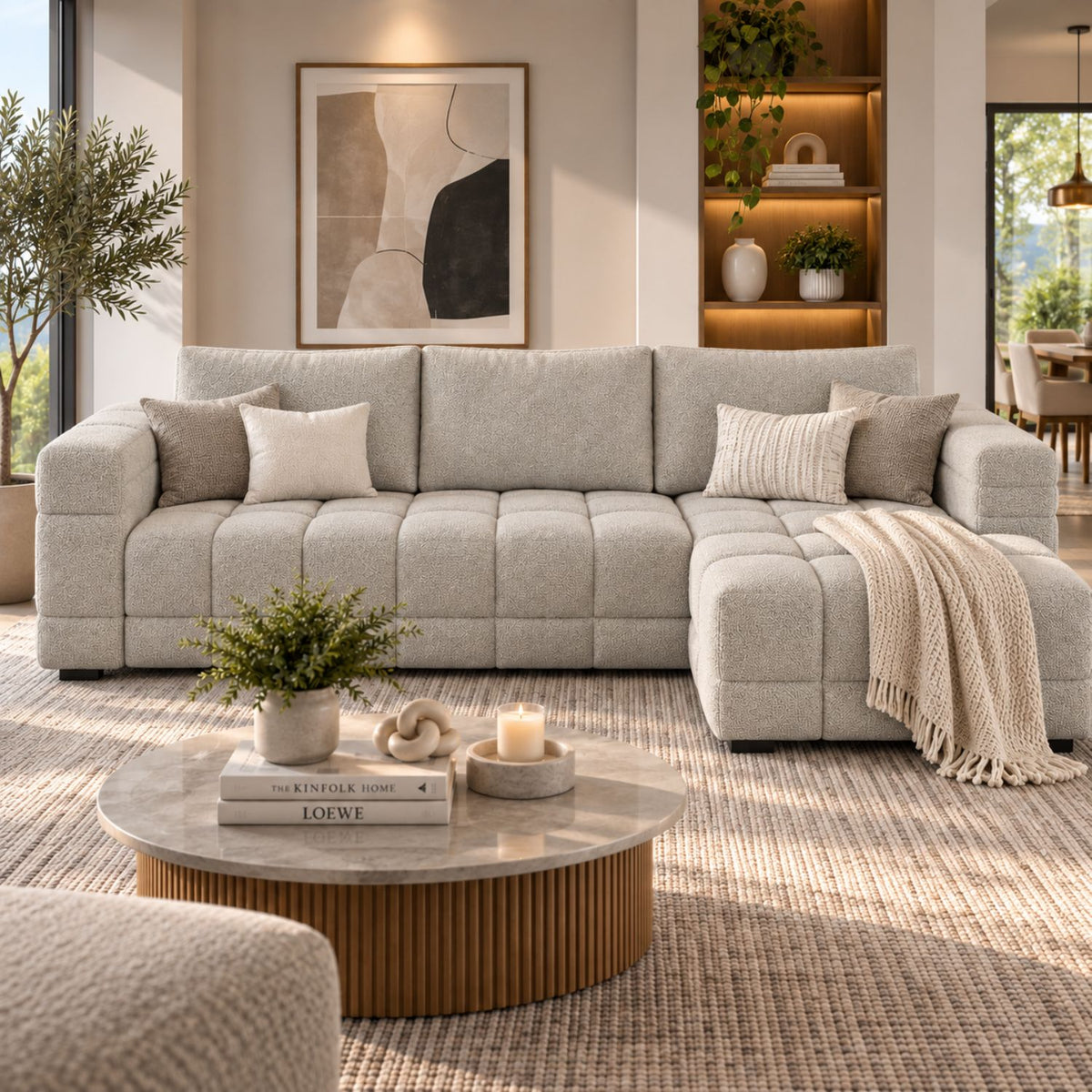 Sofa En L Modular En Madera Pino Faed Taupe