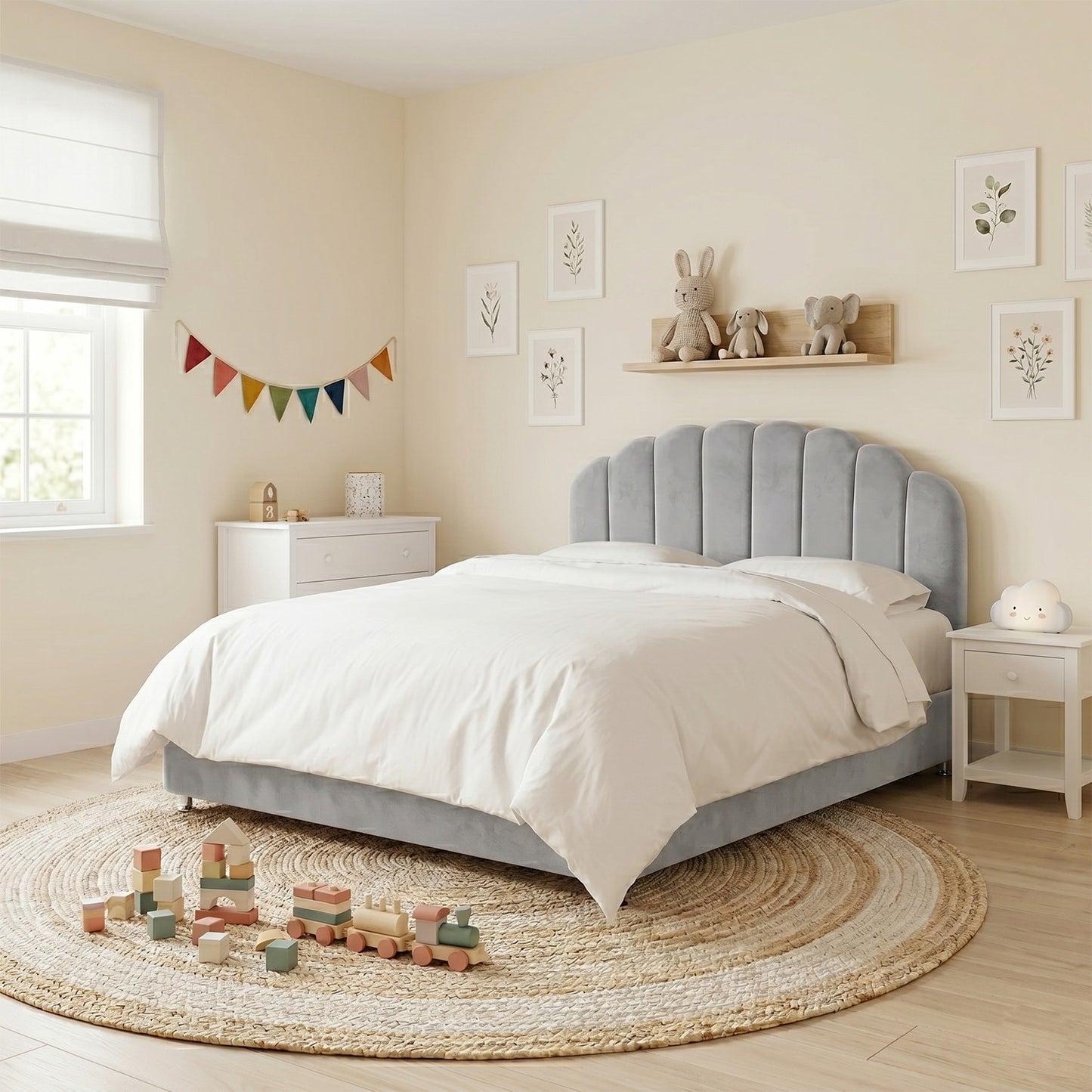 Base Cama con Espaldar Sencillo Infantil Coral  gris