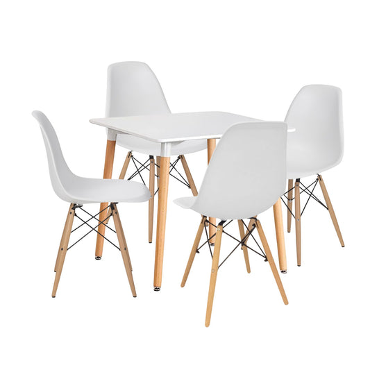 Juego de Comedor White cuadrada con 4 Sillas Eames blancas