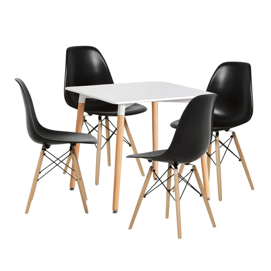 Juego de Comedor White cuadrada con 4 Sillas Eames negras