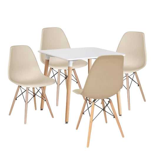 Juego de Comedor White cuadrada con 4 Sillas Eames beige