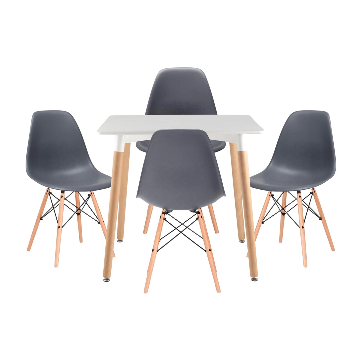 Juego de Comedor White cuadrada con 4 Sillas Eames gris