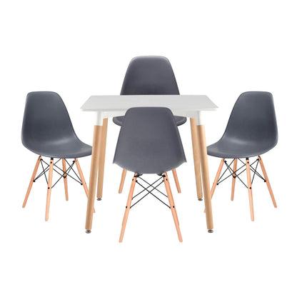 Juego de Comedor White cuadrada con 4 Sillas Eames gris
