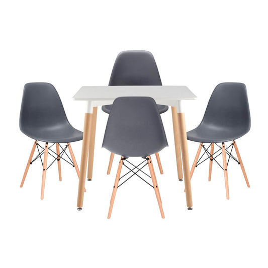 Juego de Comedor White cuadrada con 4 Sillas Eames gris