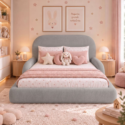 Cama Infantil Montessori con Madera Pino  100x190 Gris Plata
