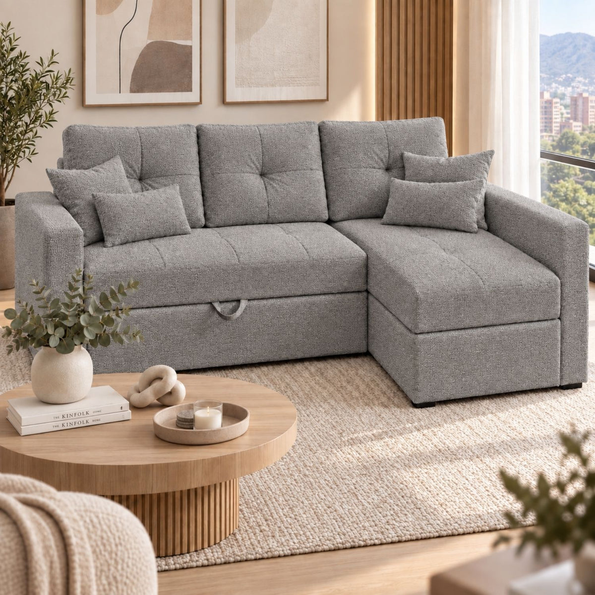 Sofa cama en L Multifuncional Con Baul Gabel Gris