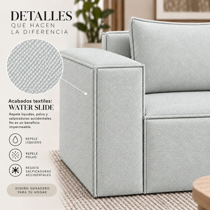Sofa Modular Nexo En Madera Pino con Tela Premium Gris Perla