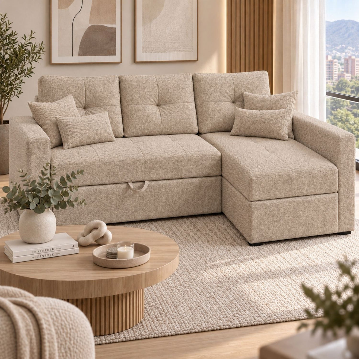 Sofa cama en L Multifuncional Con Baul Gabel Beige