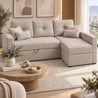 Sofa cama en L Multifuncional Con Baul Gabel Marfil