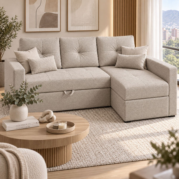 Sofa cama en L Multifuncional Con Baul Gabel Marfil