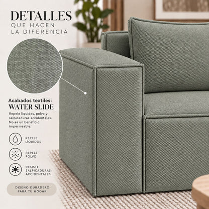 Sofa Modular Nexo En Madera Pino con Tela Premium Gris Plomo
