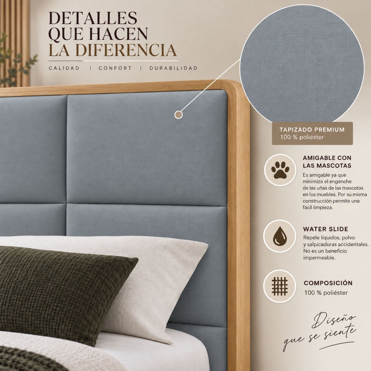 Cama Doble En Roble Taldy Con Mesas de Noche 140x190 Gris