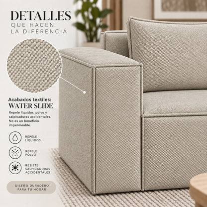 Sofa Modular Nexo En Madera Pino con Tela Premium Taupe