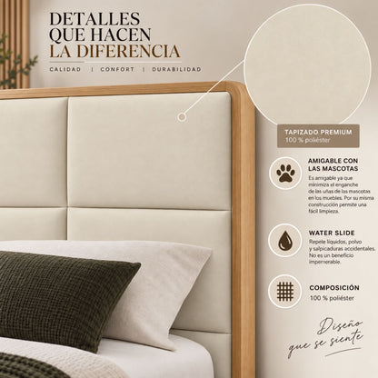 Cama Doble En Roble Taldy Con Mesas de Noche 140x190 Camel