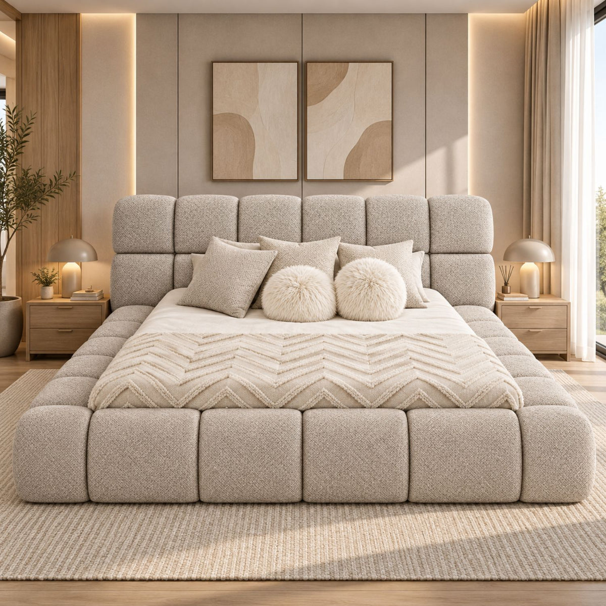 Cama Nube Doble En Madera Pino 140x190 Marfil