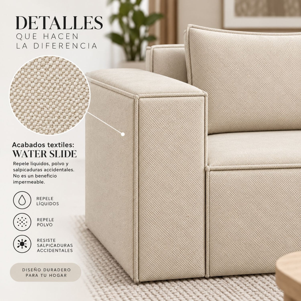 Sofa Modular Nexo En Madera Pino con Tela Premium Arena