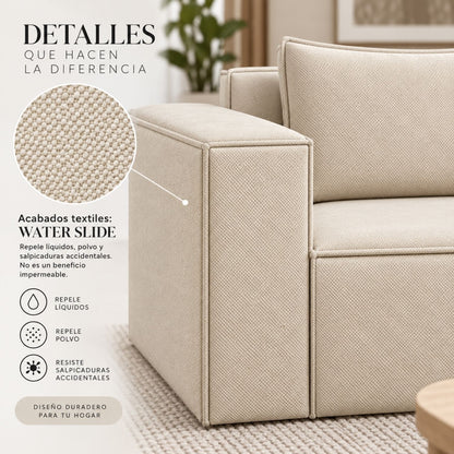 Sofa Modular Nexo En Madera Pino con Tela Premium Arena