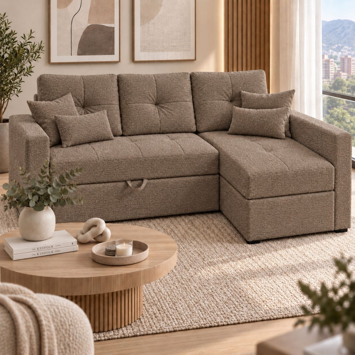 Sofa cama en L Multifuncional Con Baul Gabel Cafe