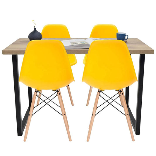 Juego de Comedor Industry con 4 Sillas Eames amarilla