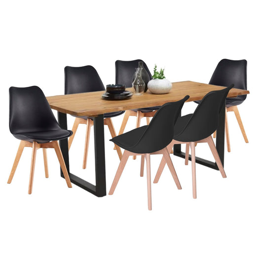 Juego de Comedor Celeno macadamia con 6 Sillas Milano negro