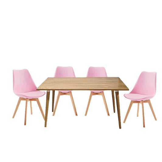 Juego de Comedor Madera Robledo con 4 Sillas Milano rosada