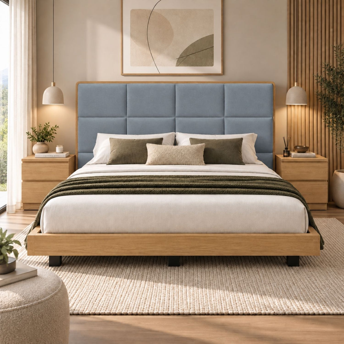 Cama Doble En Roble Taldy Con Mesas de Noche 140x190 Gris