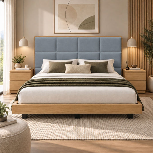 Cama Doble En Roble Taldy Con Mesas de Noche 140x190 Gris