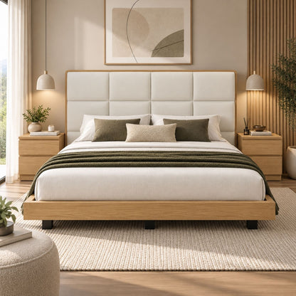 Cama King En Roble Taldy Con Mesas de Noche 200x200 Marfil