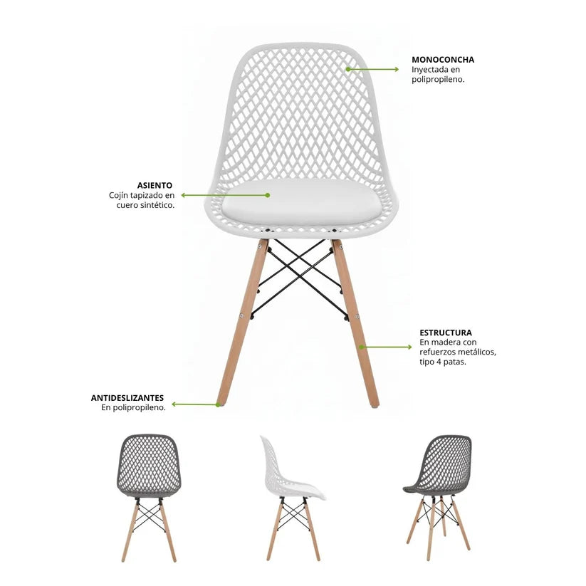 Juego de Comedor Premium Kano con 4 Sillas Eames Exclusive