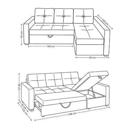 Sofa cama en L Multifuncional Con Baul Gabel Gris