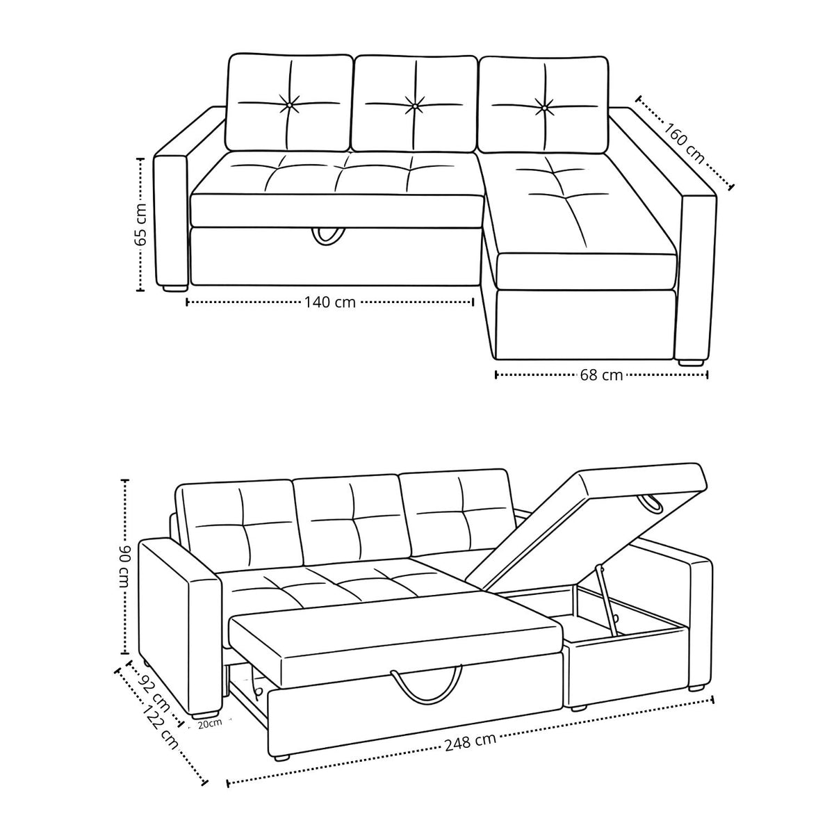 Sofa cama en L Multifuncional Con Baul Gabel Cafe