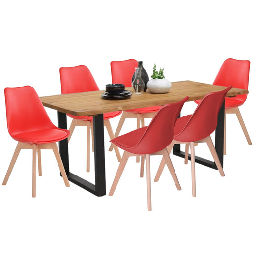 Juego de Comedor Celeno macadamia con 6 Sillas Milano rojo