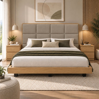 Cama Queen En Roble Taldy Con Mesas de Noche 160x190 Cocoa