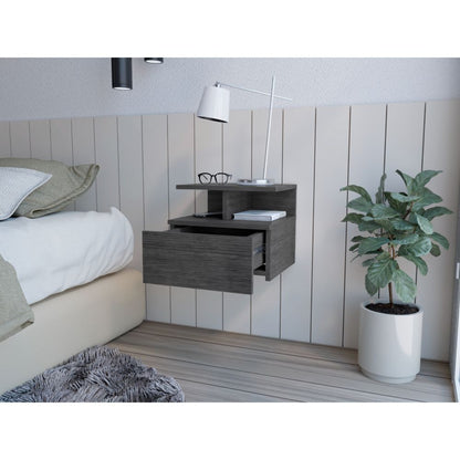 Mesa De Noche Flotante Velador  Gris
