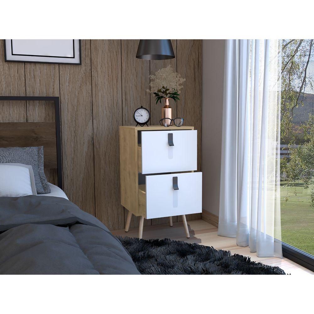 Mesa De Noche Revali Blanco Y Macadamia