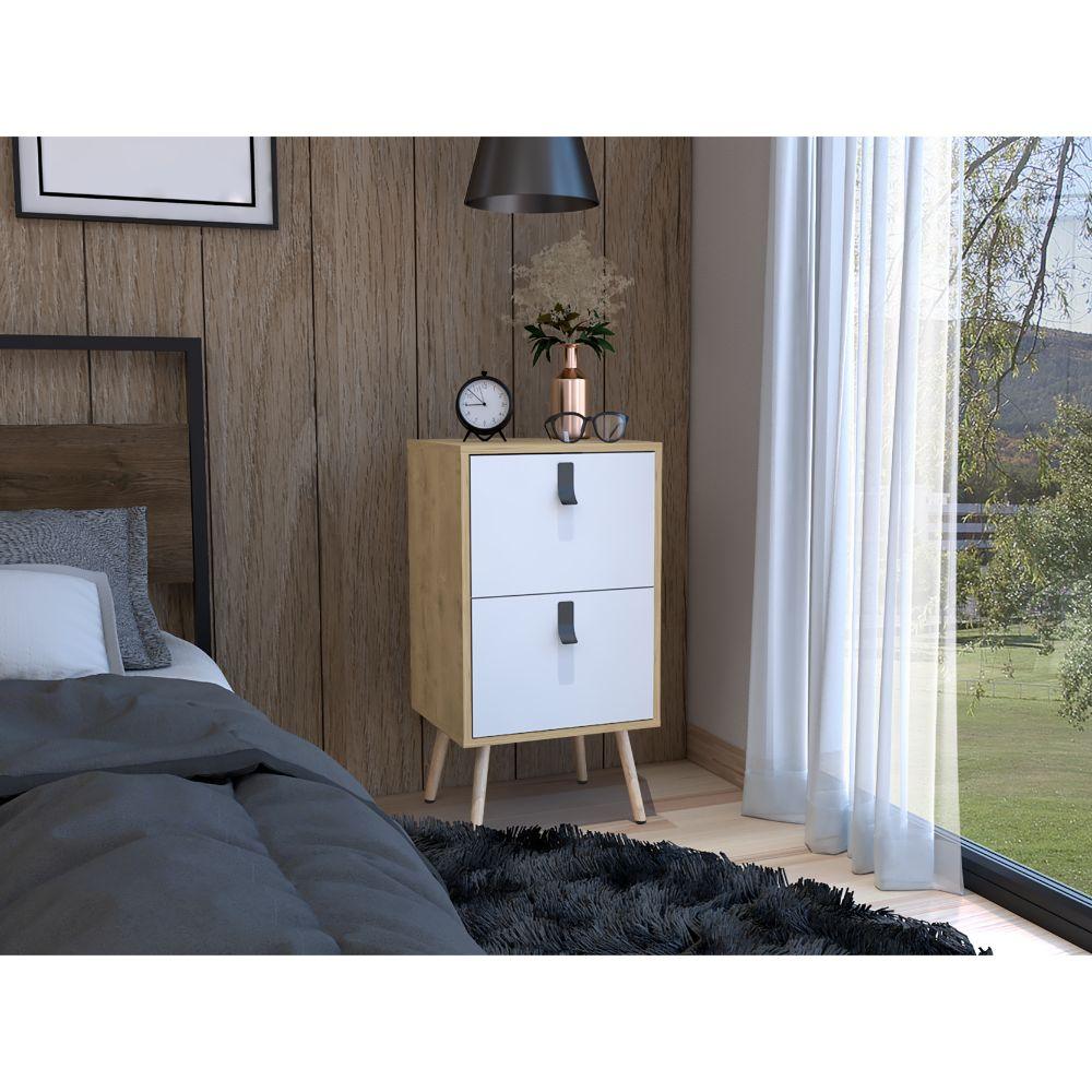 Mesa De Noche Revali Blanco Y Macadamia