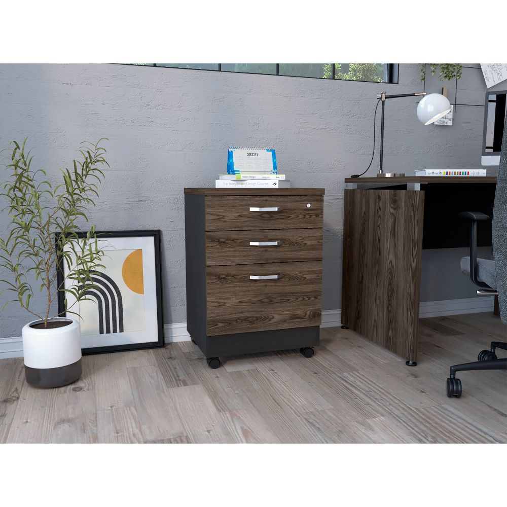 Archivador Home Office 3 Cajones Bajo  Wengue Coñac