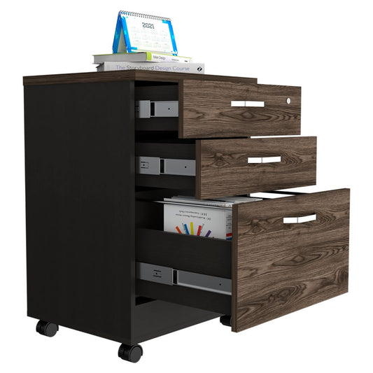 Archivador Home Office 3 Cajones Bajo  Wengue Coñac