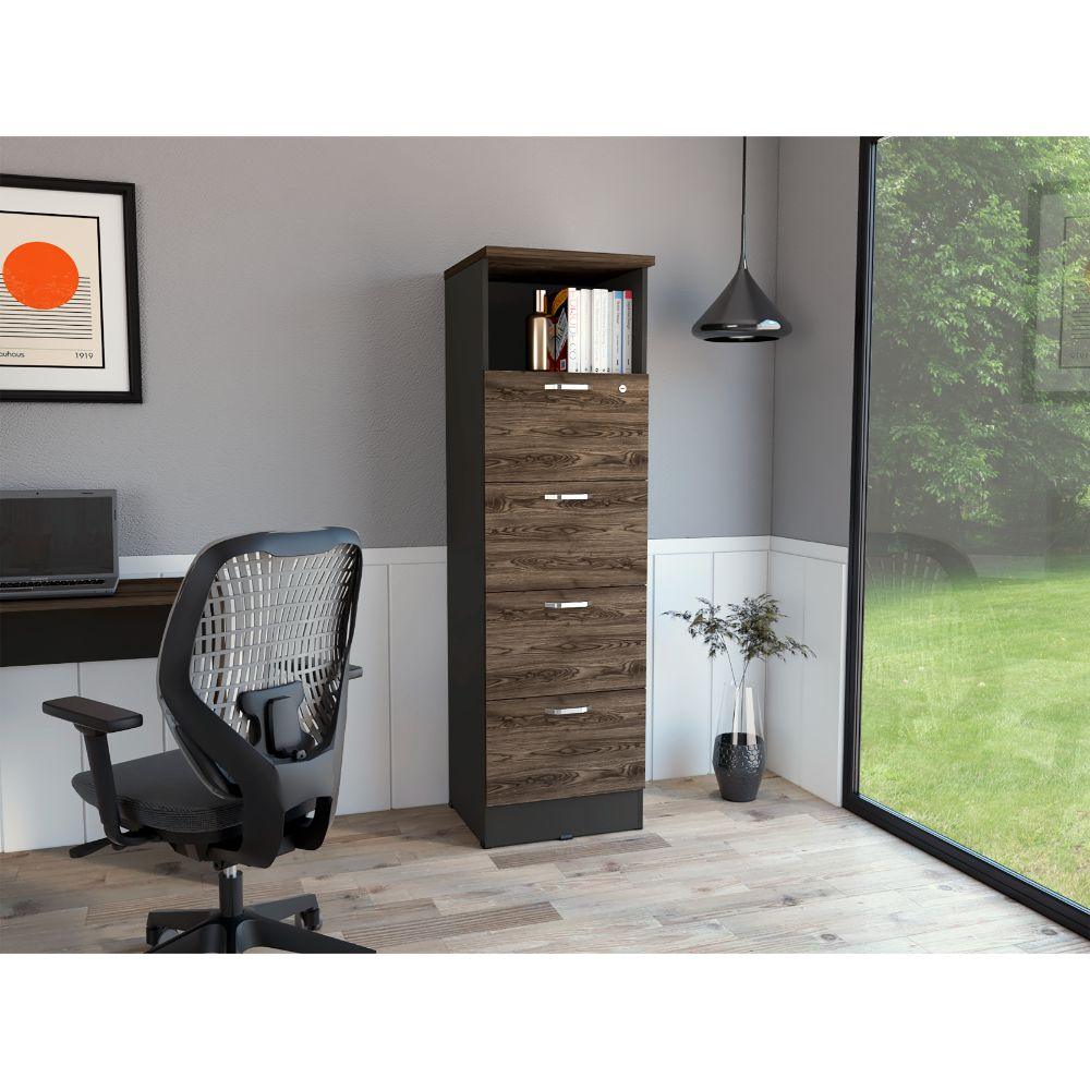 Archivador Home Office 4 Cajones + Repisa  Wengue Coñac