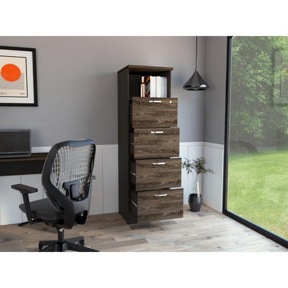 Archivador Home Office 4 Cajones + Repisa  Wengue Coñac