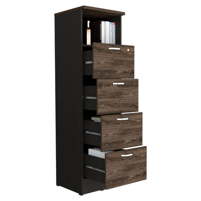 Archivador Home Office 4 Cajones + Repisa  Wengue Coñac