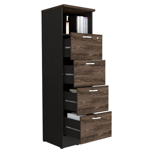 Archivador Home Office 4 Cajones + Repisa  Wengue Coñac