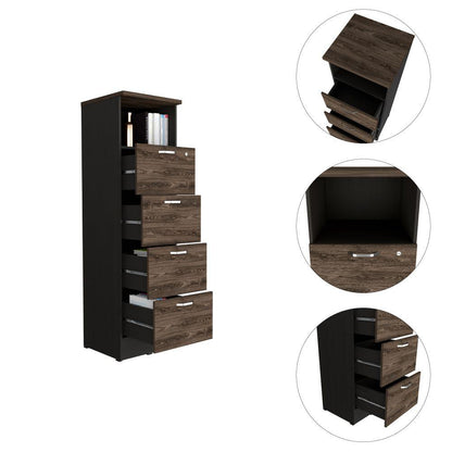 Archivador Home Office 4 Cajones + Repisa  Wengue Coñac