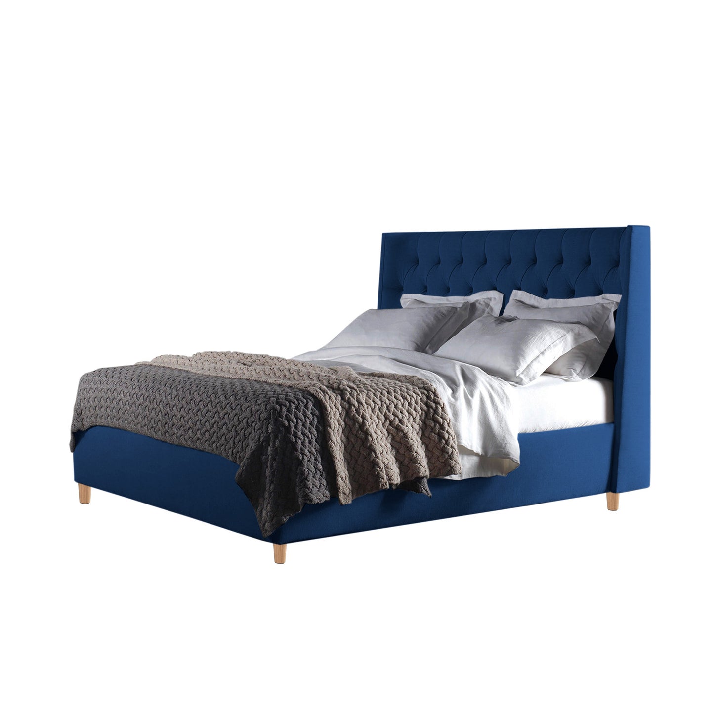 Base Cama con Espaldar + Colchon Doble Marfil  azul