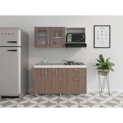 Cocina Integral Ponch Castaño Y Blanco Con Mesón Izquierdo