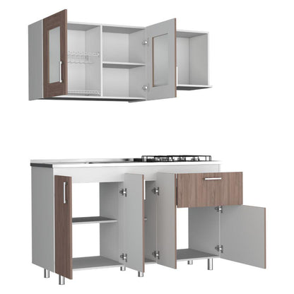 Cocina Integral Ponch Castaño Y Blanco Con Mesón Izquierdo