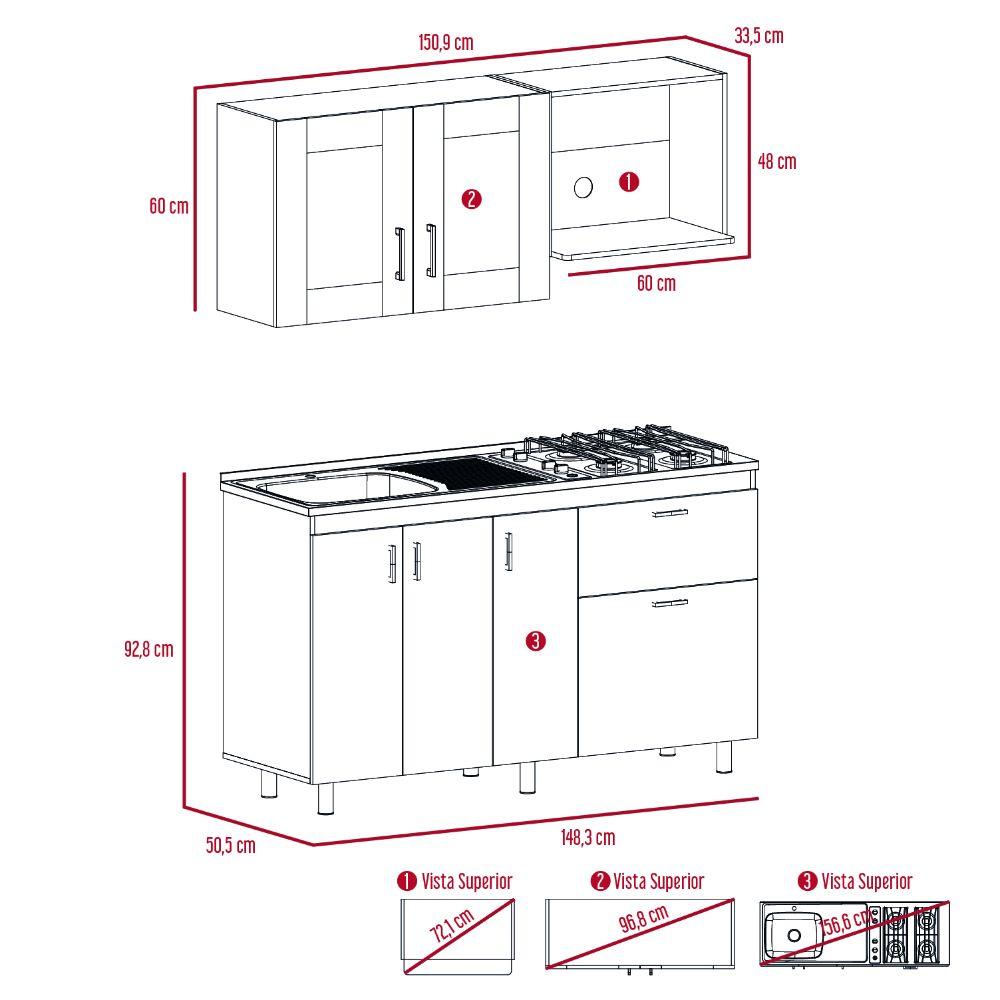 Cocina Integral Ponch Castaño Y Blanco Con Mesón Izquierdo
